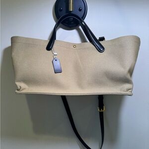 Canvas Viral Tote -East West with black faux leather straps